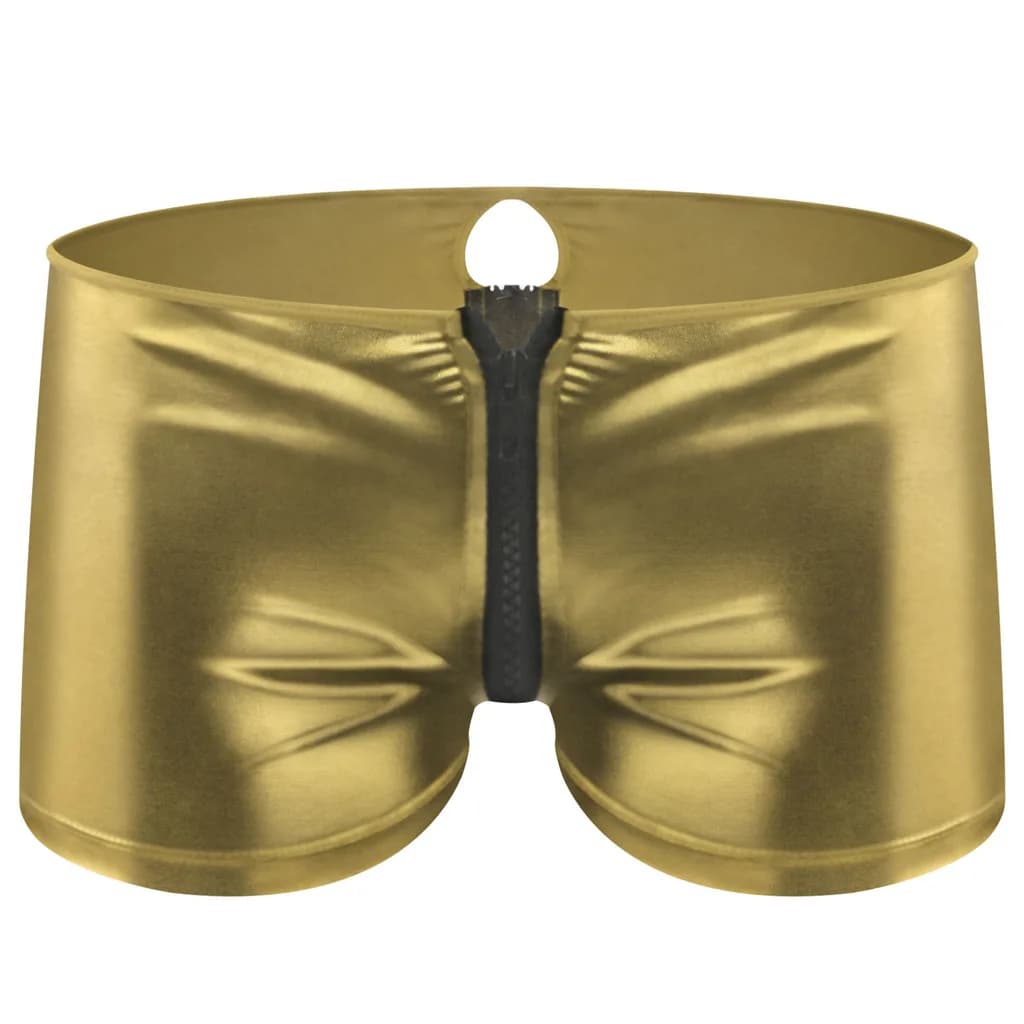 Underwear sexy man boxer in eco-leather panties with double zipper slider Black Red Gold ZJH183P