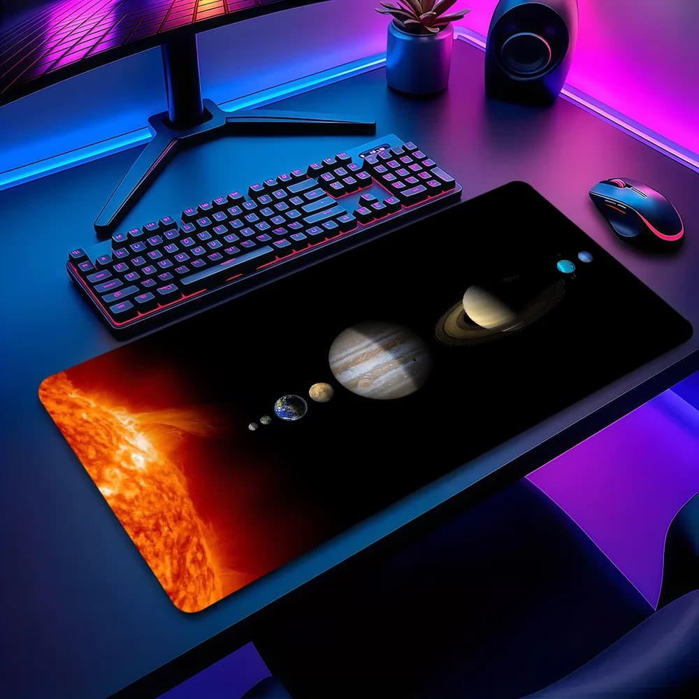 Tappetino per mouse con sistema solare e universo digitale, antiscivolo, ispessito, grande, per scrittura, con bordi cuciti, per ufficio, studenti e gaming