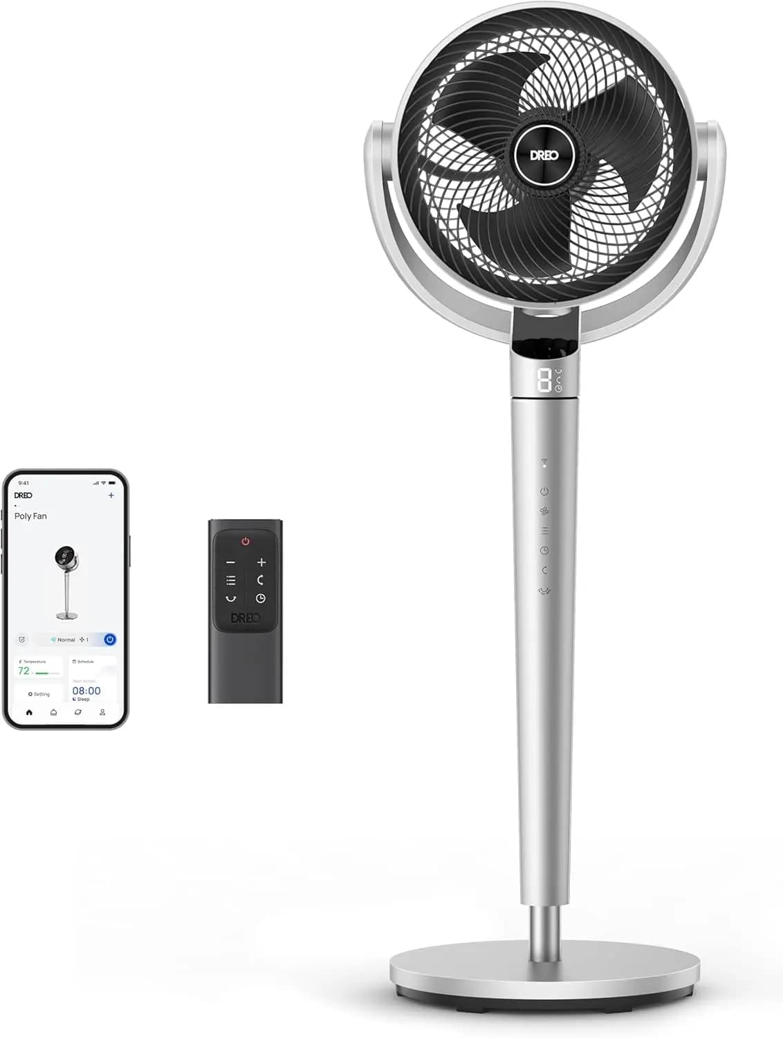 Ventilatore a piantana intelligente per camera da letto, motore DC da 110 piedi, 150 ° +120 ° Ventilatore da pavimento oscillante e silenzioso con Wi-Fi/controllo vocale
