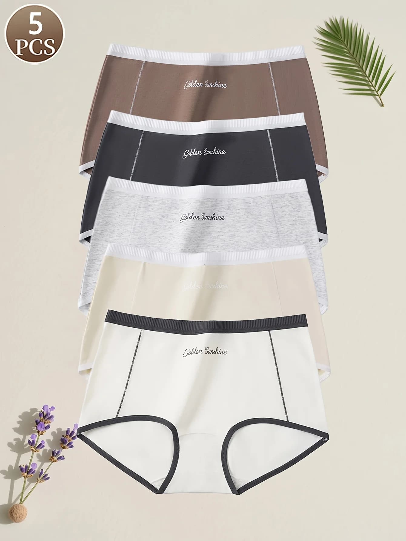 5PCS women's panties fashionable pure cotton letter printed underwear casual sports style mid waist soft and comfortable women's