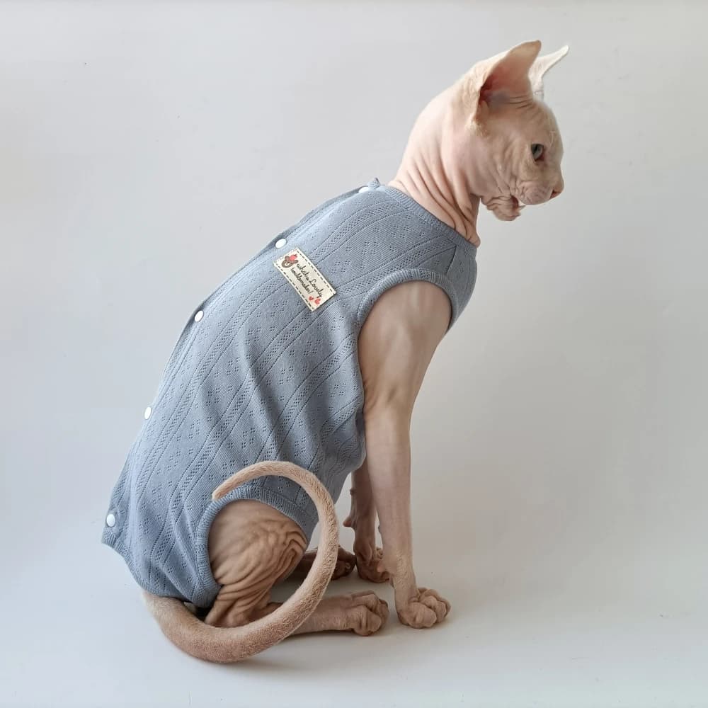 Sphynx Abbigliamento per gatti Pigiama estivo in cotone a 4 gambe Sterilizzazione antiacaro per ferita per tuta da recupero chirurgico per gatti femminili per gattini