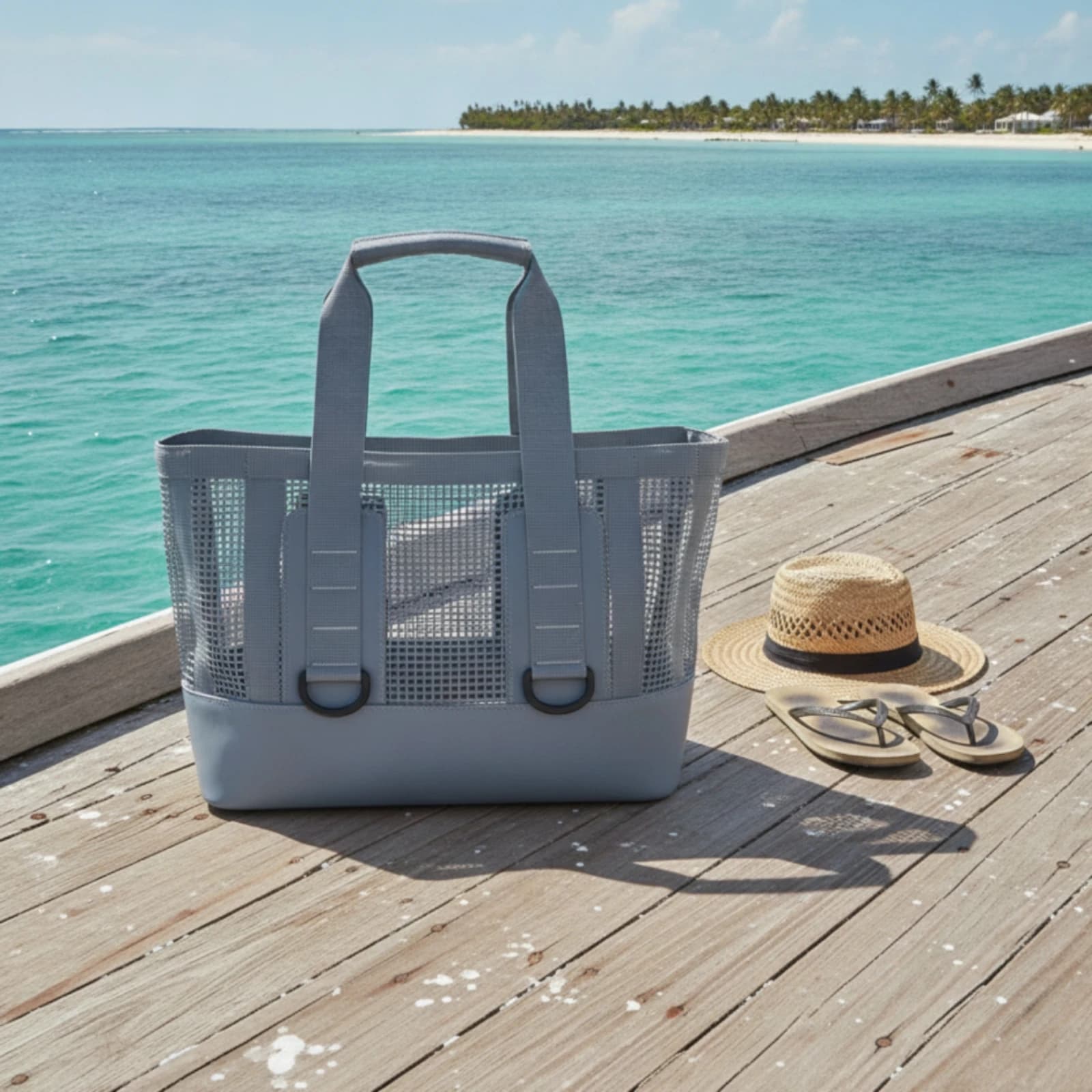 Mesh Tote Bag Quick Drying Gear Bag with D-Rings Water-Resistant Heavy-Duty for Beachgoers, Beach, Pool