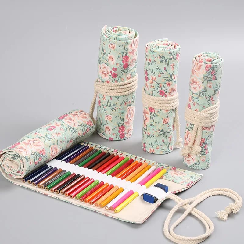 12/24/36/48/72 Fori Tela Floreale Roll Up Astuccio Studenti Scolastici Forniture Pennello Penna Borsa Carino Astucci per matite Cancelleria