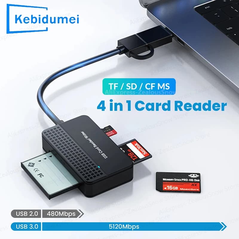 Lettore di schede di memoria tutto in uno SD TF CF MS Adattatore per schede flash compatto Lettore di smart card USB/tipo C Cavo da 20 cm per PC portatile