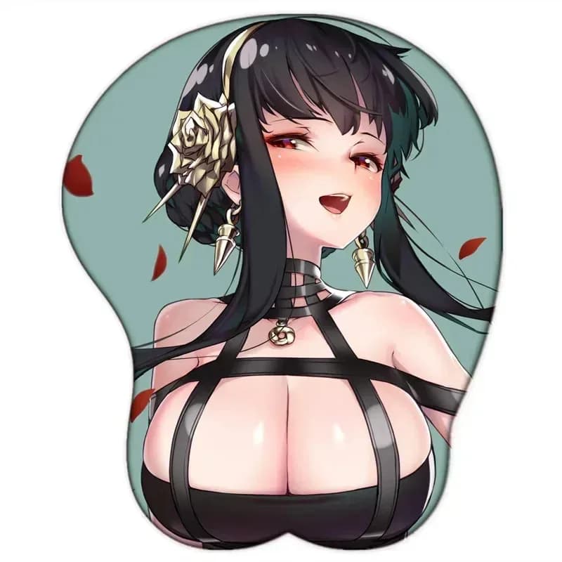 CyStormpike Rose Elegante Lady Yor Forger Tappetino per mouse con seno 3D sexy Morbido silicone Grande tappetino per mouse Opaii con poggiapolsi Tappetino da scrivania