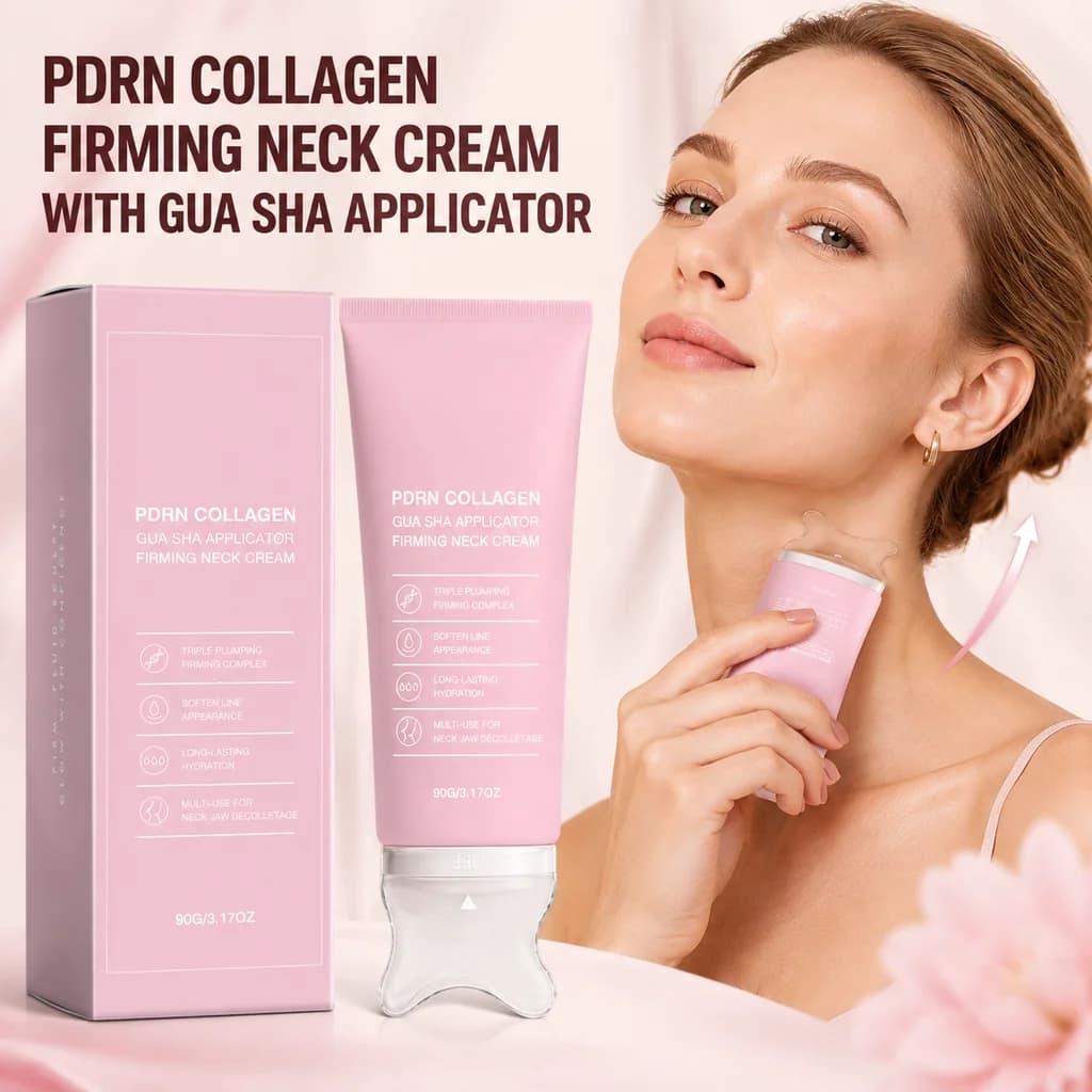 PDRN Collagen GuaSha Neck Wrinkle Cream Built-In Gua Sha Massager,Sculpt Neck Jawline Contour Lift Sagging Skin Scraping Therapy