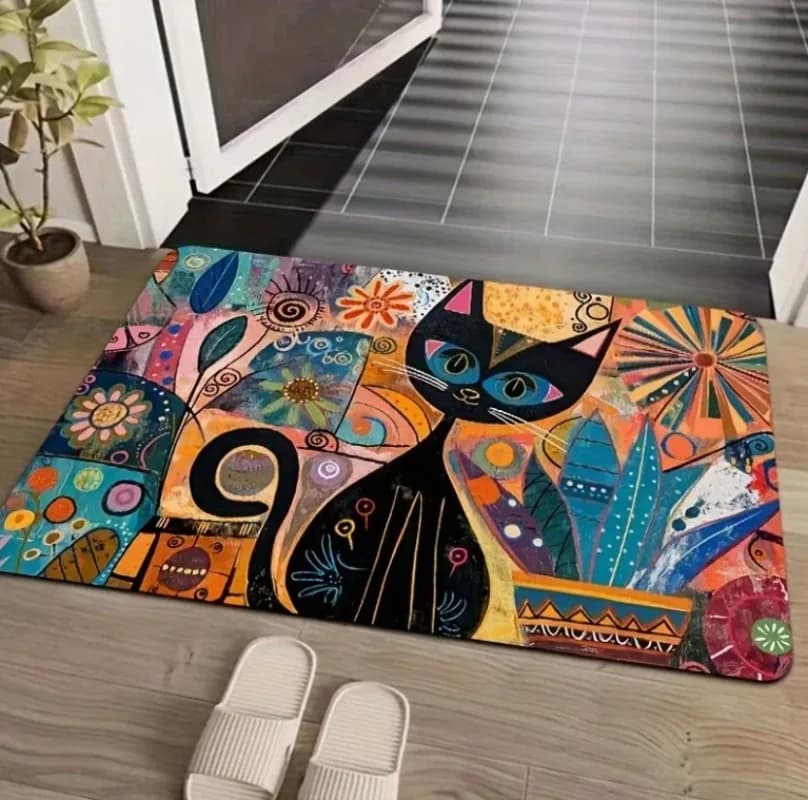 Vibrant Cat Design Floor Mat Non-slip Entrance Carpet Colorful Home Decor for Living Room Bedroom Floor Mat Anime Rug