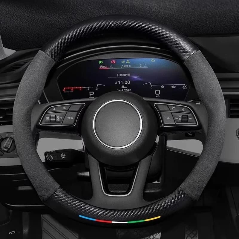 Coprivolante in pelle antiscivolo per auto in fibra di carbonio per Audi A3 A4 A5 A6 A7 A8 Q1 Q2 Q3 Q5 Q7 Q8 S3 S4 S5 S6 RS3 RS4 RS5 TT