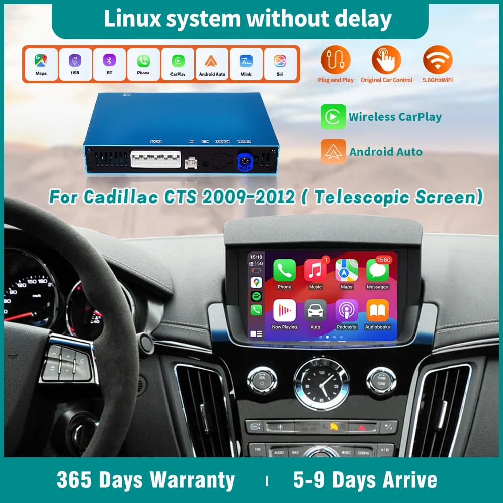 CarPlay for Cadillac CTS 2009-2012 Support Android Auto Airplay Camera Mirrorring Link Multimedia Wireless Apple Car Play