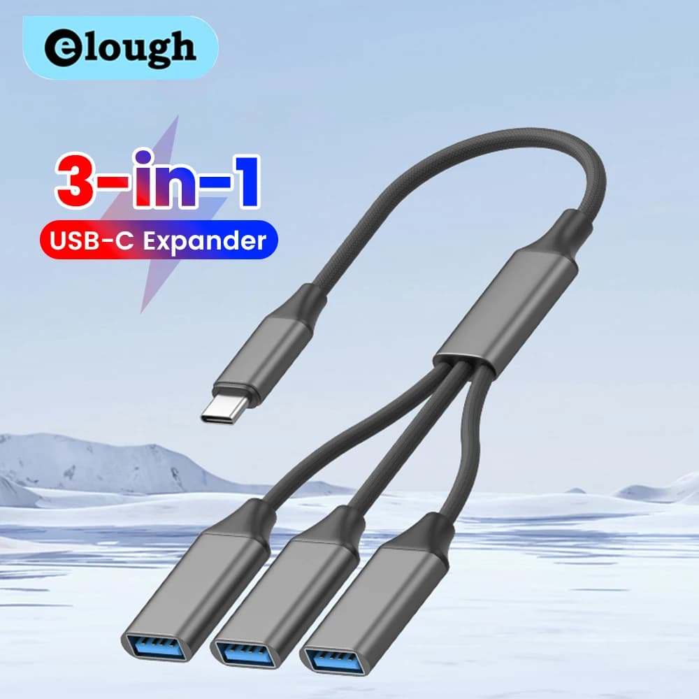 3 in 1 USB Splitter Cable USB A Female to USB A Male Hub USB 2.0 Female to Type c Male Adapter Extender for PC Printer U Disk