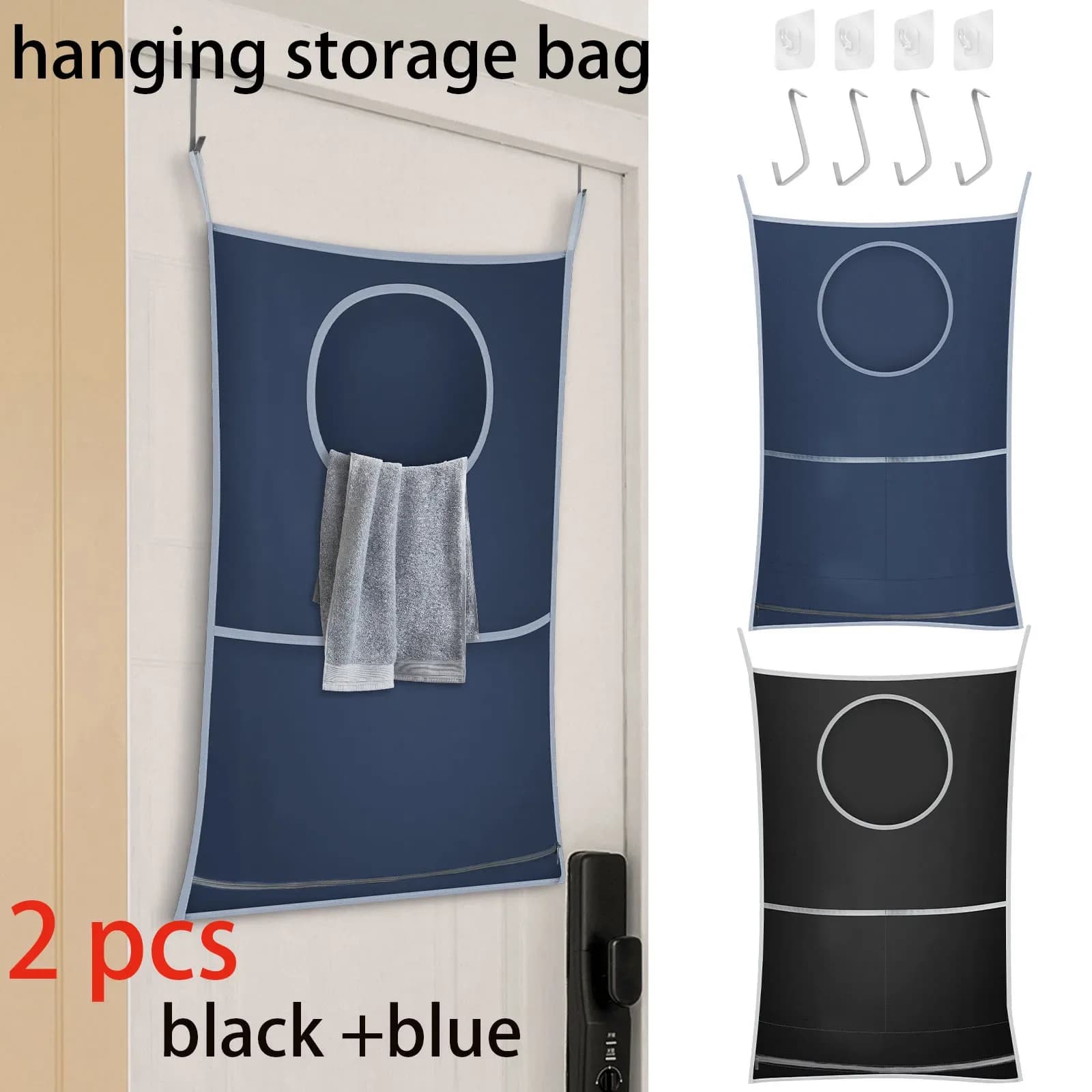 2 sacchetti portaoggetti in nylon da appendere sopra la porta con ganci per organizzare il bucato sporco, impermeabili, da appendere a parete.