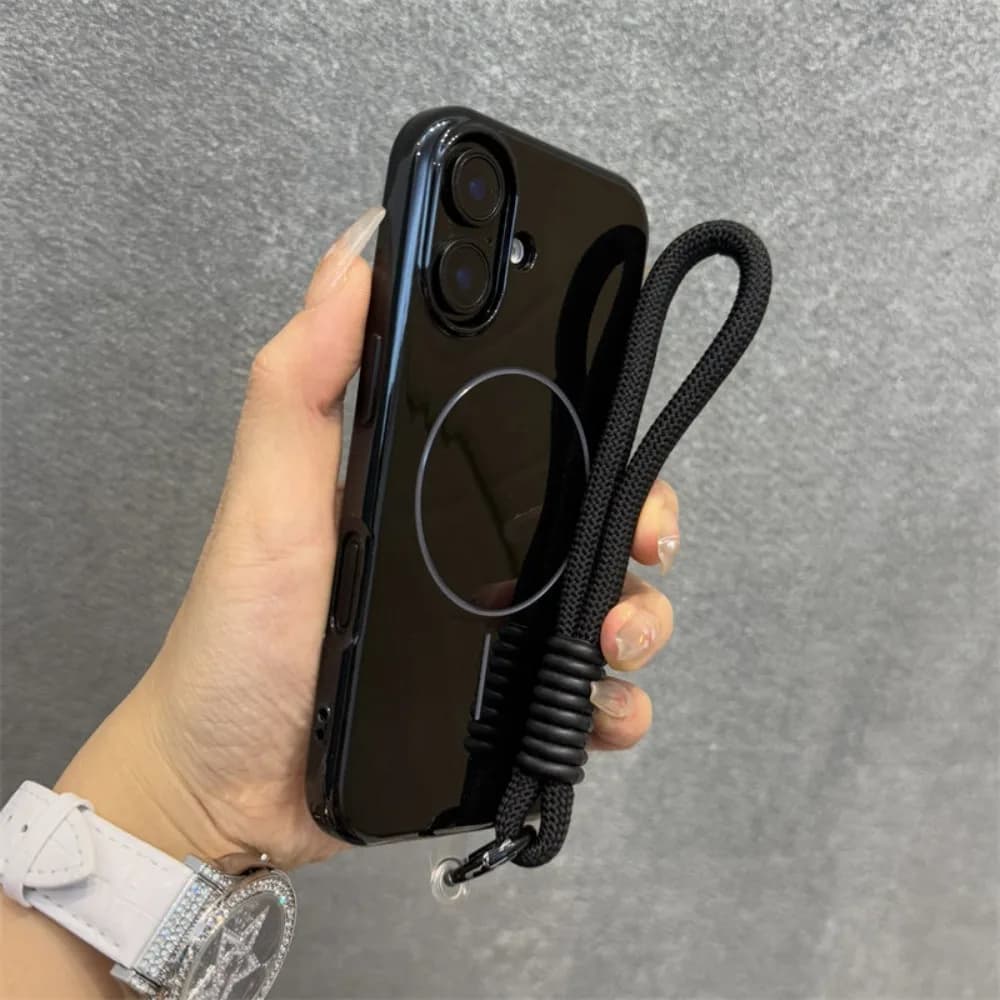 Per iPhone 16 Pro Max Custodia nera lucida con anello sottile Custodia magnetica antiurto per iPhone compatibile con iPhone 15 14 13 12