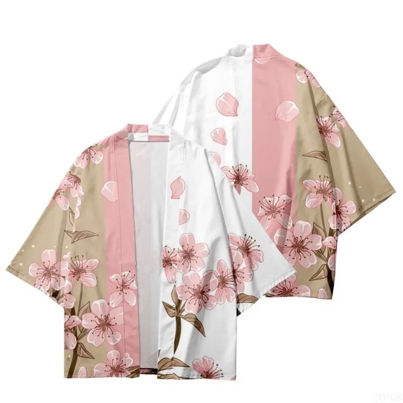 Summer Woman Floral print Kimono Man Fashion Beach Hawaiian Shirt Fashion Cardigan Pattern plum Kimono Accappatoi Yukata Haori