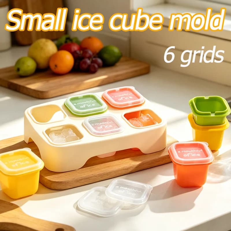 Confezione da 6 stampi per cubetti di ghiaccio piccoli con coperchio, per un morso, ideali per l'estate, contenitore per la conservazione del ghiaccio domestico, scatola per la produzione di ghiaccio