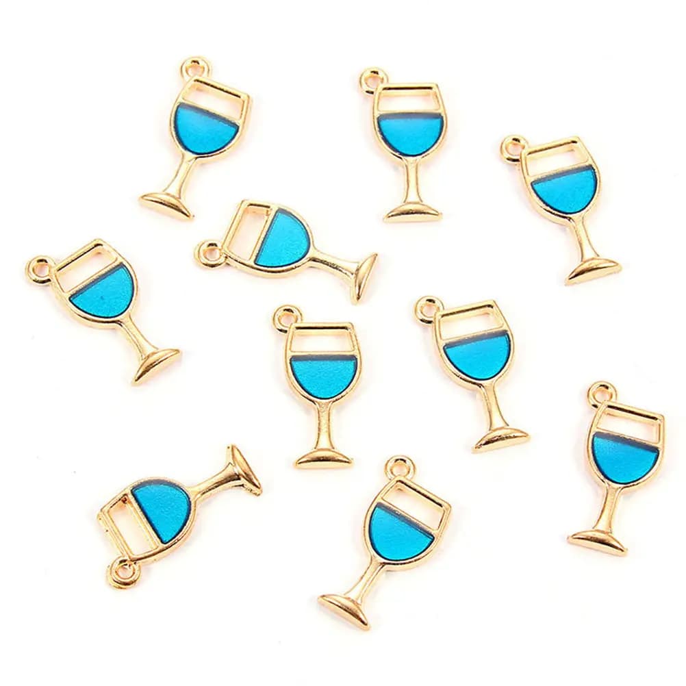 30Pcs Alloy Wine Glass Pendants DIY Charms Handmade Jewelry Accessories Red Blue Green for Necklace Bracelet Keychain