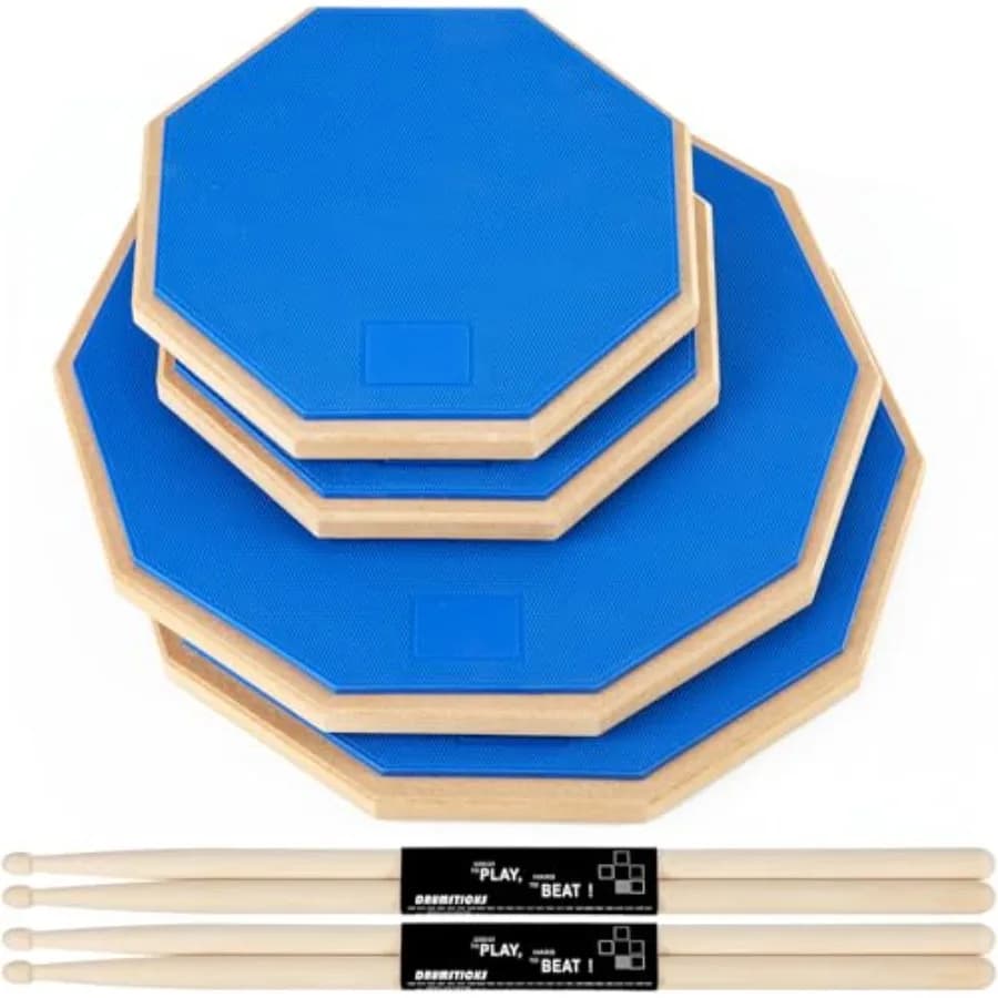 Set di 8 Pad per Pratica Batteria e Bacchette, Pad Silenziosi a Doppia Faccia da 12 e 8 Pollici con 2 Paia di Bacchette 5A per Pratica