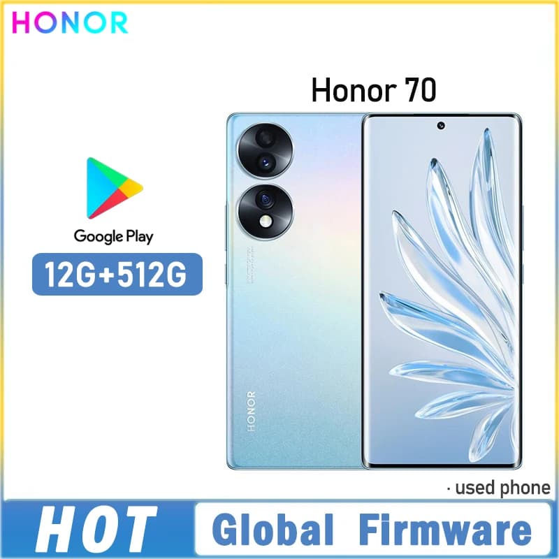 Smartphone HONOR 70 5G con firmware globale, schermo da 6,67 pollici, batteria da 4800 mAh, fotocamera posteriore da 54 MP, Snapdragon 778G Plus, RAM da 12 GB, ROM da 512 GB, telefono usato.