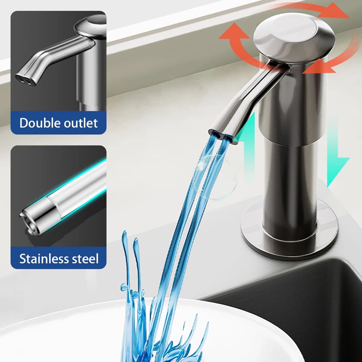 Double-port kitchen Sink Soap Dispenser Extension Tube Dish Soap Dispenser, Reusable Detergent and Hand Sanitizer Dispenser