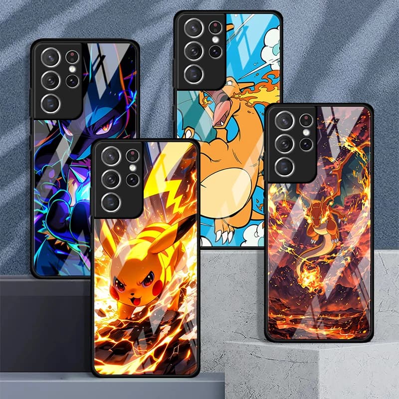 Elegante Cover in Vetro Pokemon Pikachu per Samsung Galaxy S26 S25 Ultra S25+ S20 FE S24 S21 S22 S23 Plus S23+ S24+ - Custodia di Lusso per Telefono