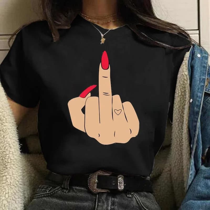 Magliette da donna Moda Donna Cartoon Grafica Dito Chiodo Carino stampato Top Maglietta Maglietta femminile Abbigliamento da donna T-shirt