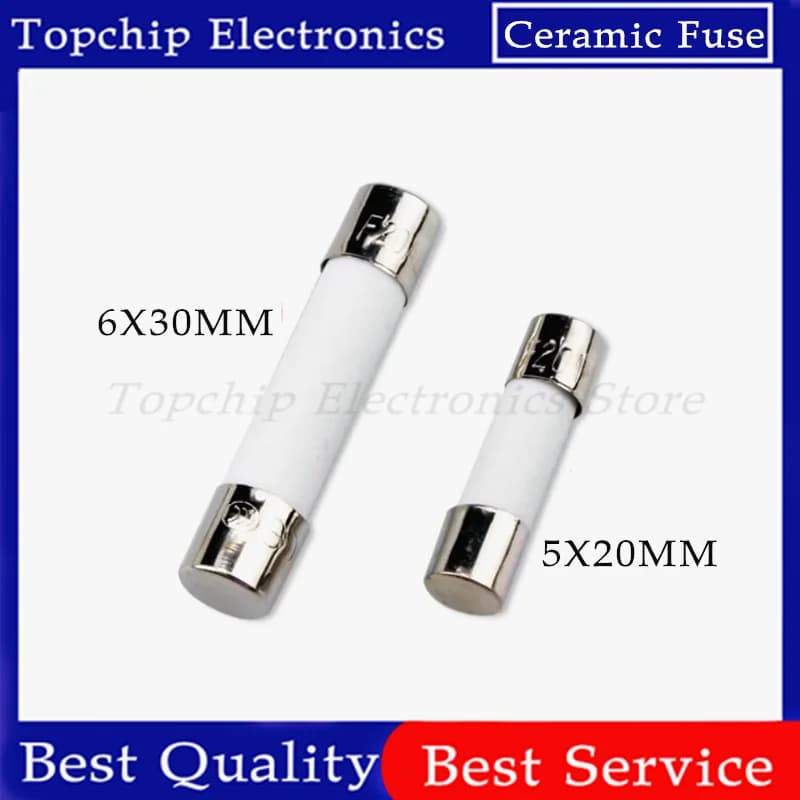 100PCS 5X20MM 6X30MM Fusibile ceramico ad azione rapida 5*20mm 250V 0.1A 0.25A 0.5A 1A 1.5A 2A 2.5A 3A 3.15A 4A-30A Rottura lenta del tubo del fusibile
