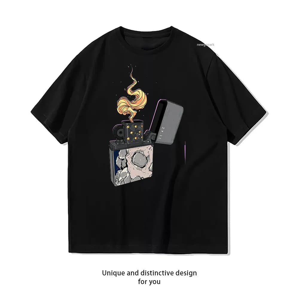 T-shirt Zippo retro-futuristica T-shirt grafiche casual in cotone Creative streetwear Camicia classica con scollo a O