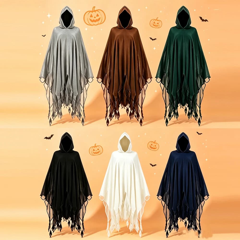 Grim Reaper Costume Cloak with Hood Dune Costume Medieval Renaissance Cloak Halloween Witch Wizard Vampire Cape Party Cosplay