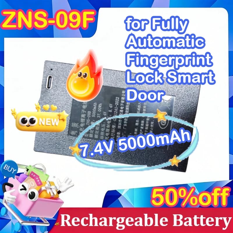 Batteria al Litio ZNS-09F 7.4V 5000mAh P-P+C+P+P per Serratura Intelligente con Impronta Digitale Completamente Automatica