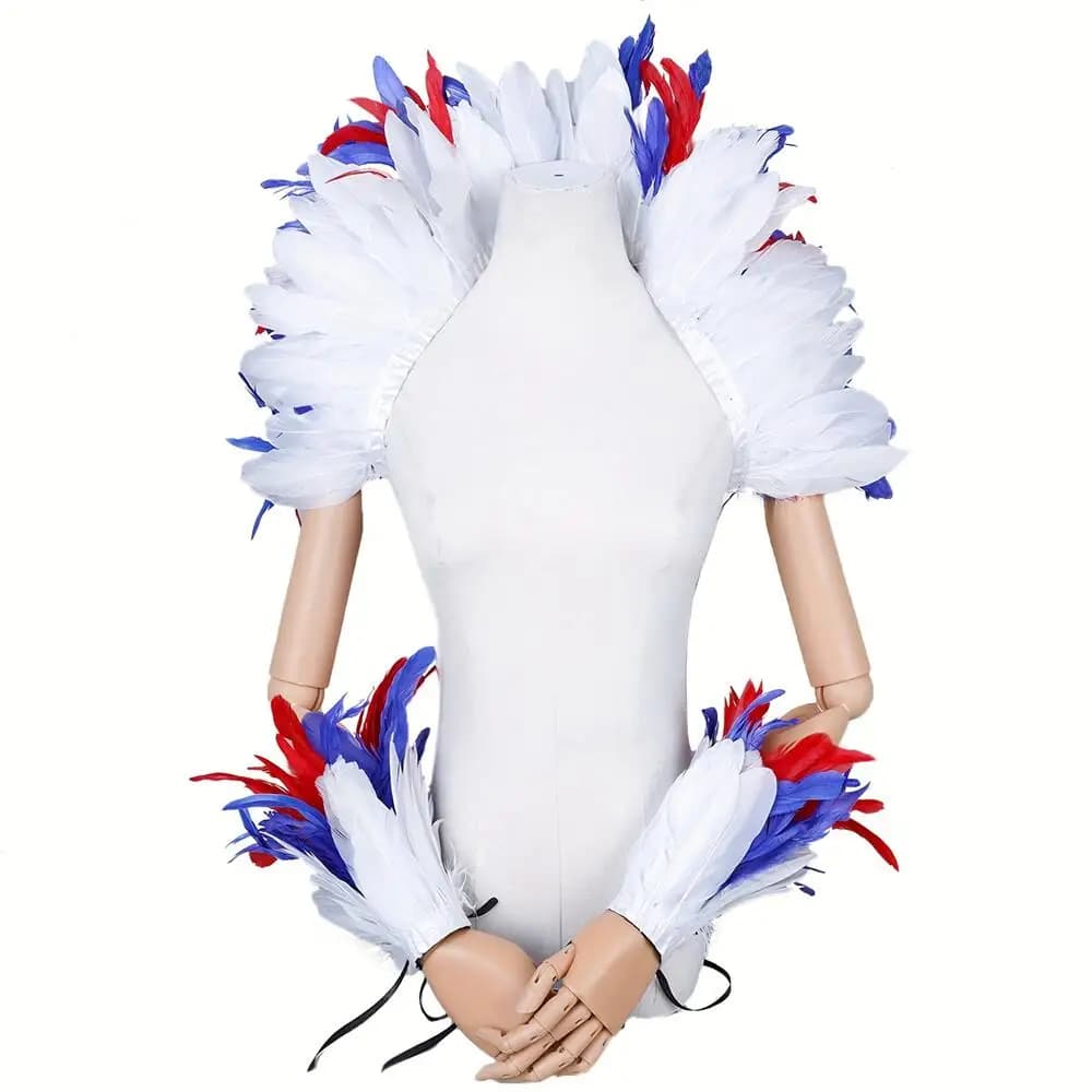 Set costume da strega gotico da donna con scialle di piume e polsini da polso Taglia unica per cosplay di Halloween Mardi Gras Party