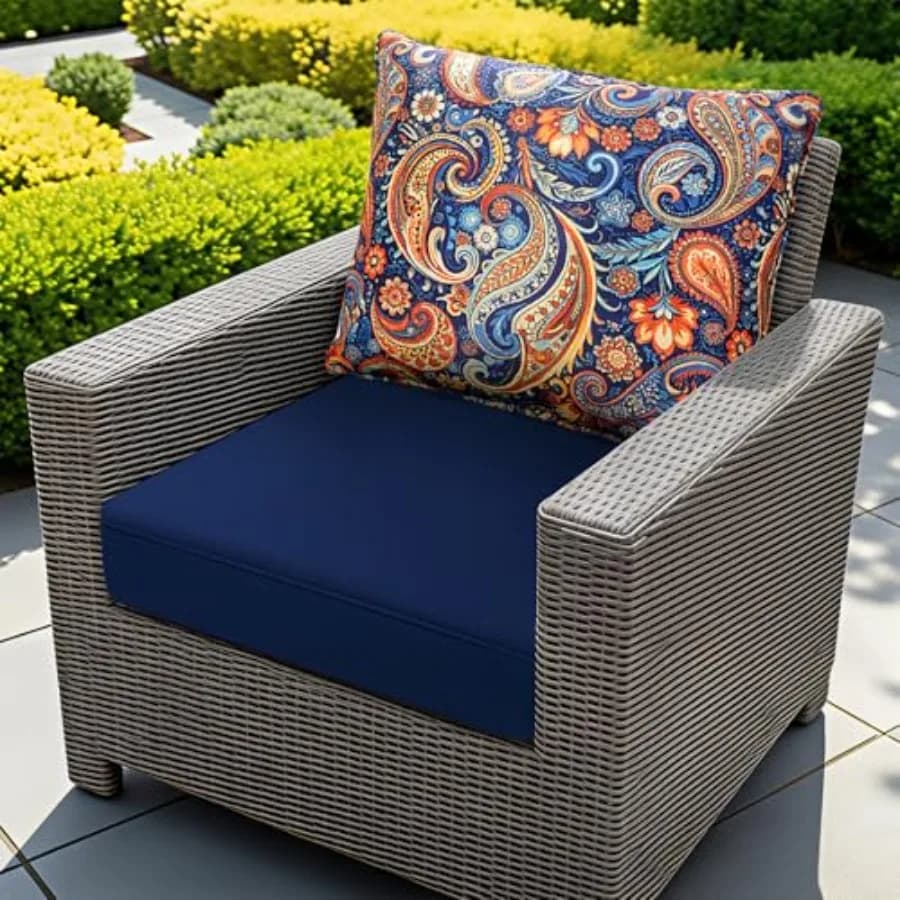Cuscini per Sedie da Esterno per Arredamento da Giardino - Cuscino Profondo per Seduta e Schienale con Copertura Impermeabile Rimovibile e Lacci per Mobili in Vimini