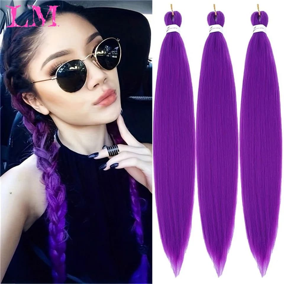 3 Pezzi di Capelli Sintetici Lunghi Viola Pre-Stirati per Trecce, Estensioni per Capelli Viola per Feste e Spettacoli