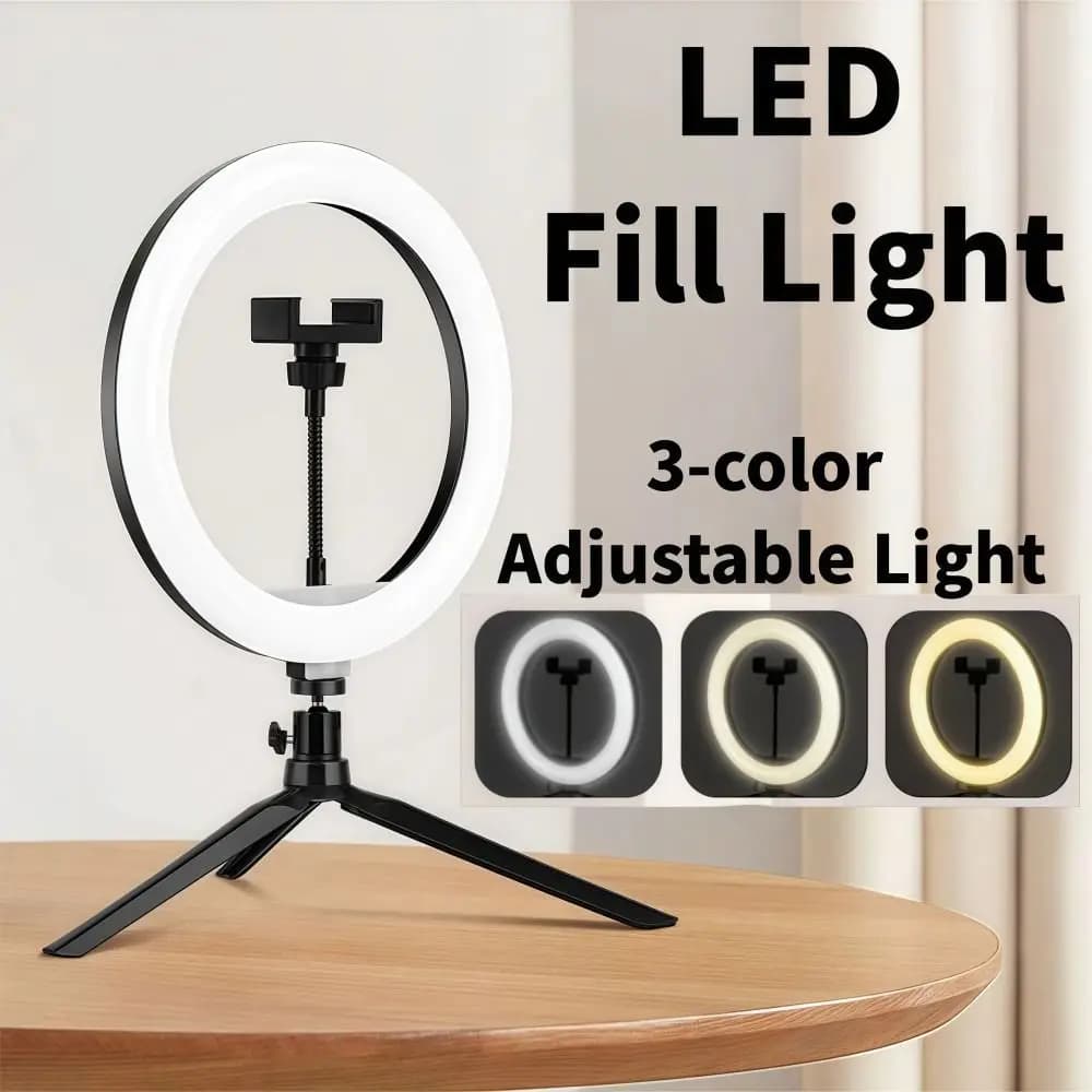 Luce LED ad anello da 26 cm (10 pollici) dimmerabile, portatile, resistente, con treppiede, per selfie e fotografia.