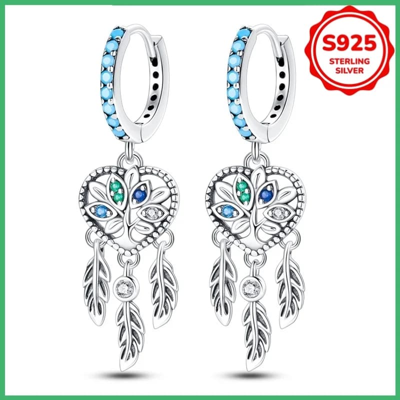 Acchiappasogni originale a forma di cuore in argento sterling 925 con orecchini alla moda da donna scavati, gioielli di compleanno