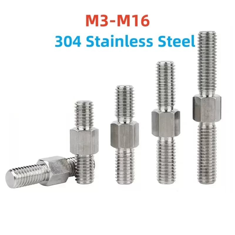 M3-M16 304 Stainless Steel Outer Hexagon Teeth Bolt Left And Right Thread Rod Stud Positive Double End Thread Rod Stud Bolt