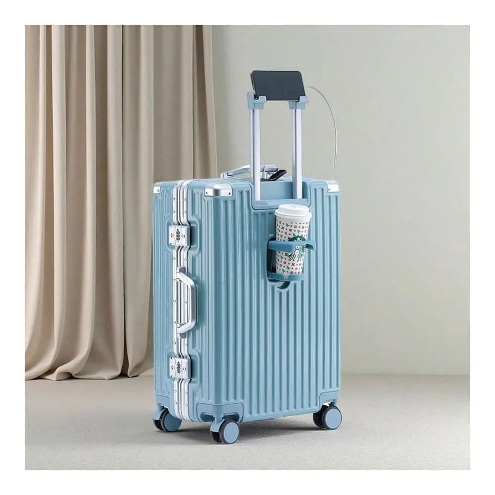 Set 20 24 Aluminum Frame Luggage Set With Cup Holder Charge TSA Lock,Hardshell Zipperless Design Carry On And Checked Luggage U