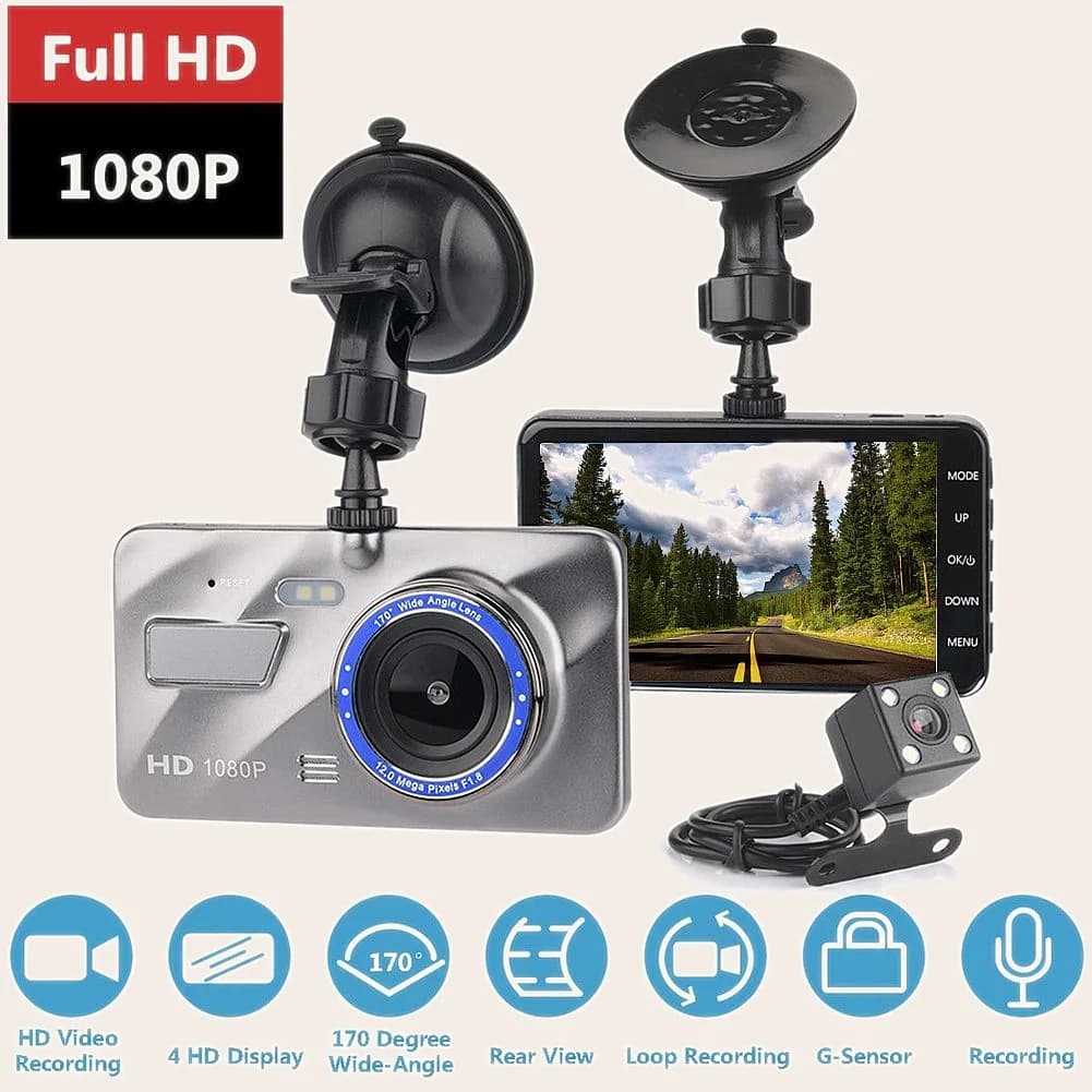 4 Inch Metal A10 Large Screen Dual Lens Dash Cam 1080P Night Vision Backup Camera