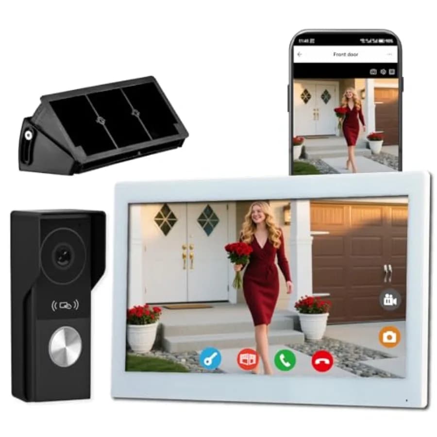 Home video doorbell intercom system with 10.1-inch touch screen, 1080p night vision camera, Tuya app control, two-way talk, vid