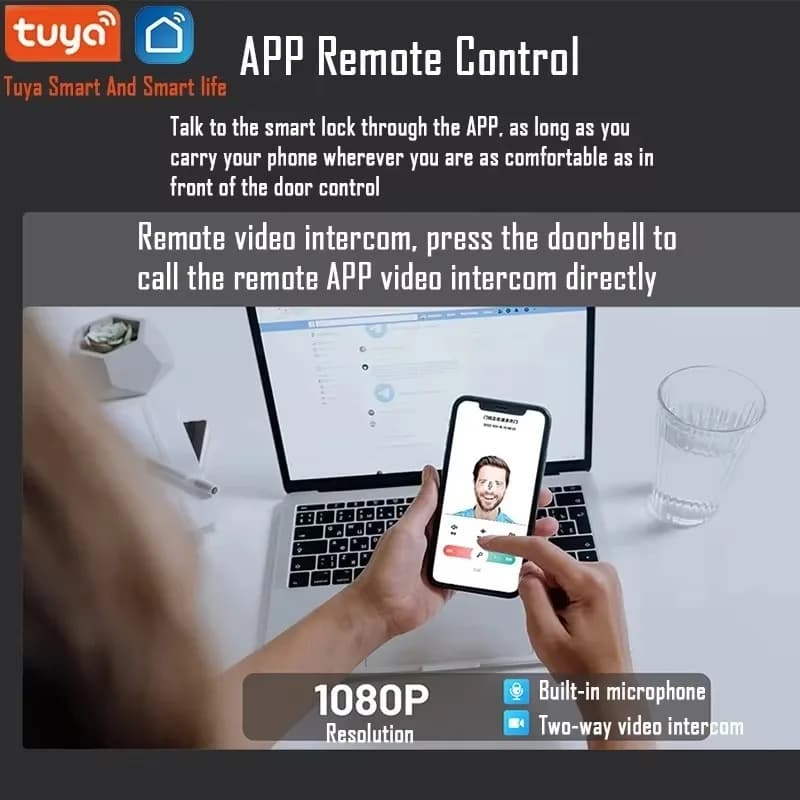 Serratura Intelligente Elettronica Automatica 2024 con Riconoscimento Facciale 3D, Impronta Digitale, Password e Telecamera, Compatibile con Tuya Wifi