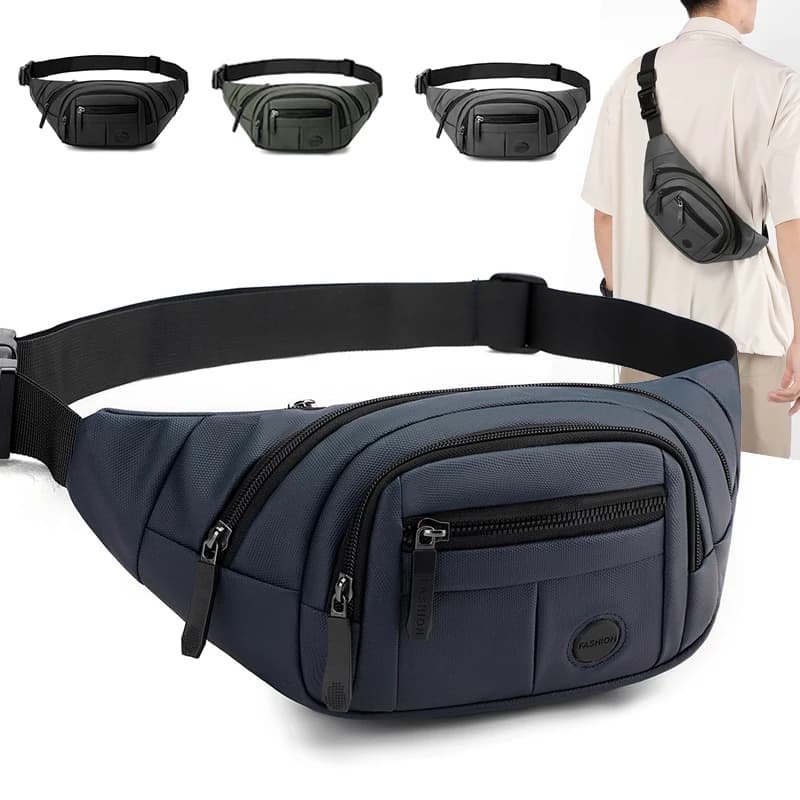 Borsa da petto multifunzionale da uomo con tasche multiple, borsa a tracolla, borsa da vita per esercizi, adatta per affari, pendolarismo e sport