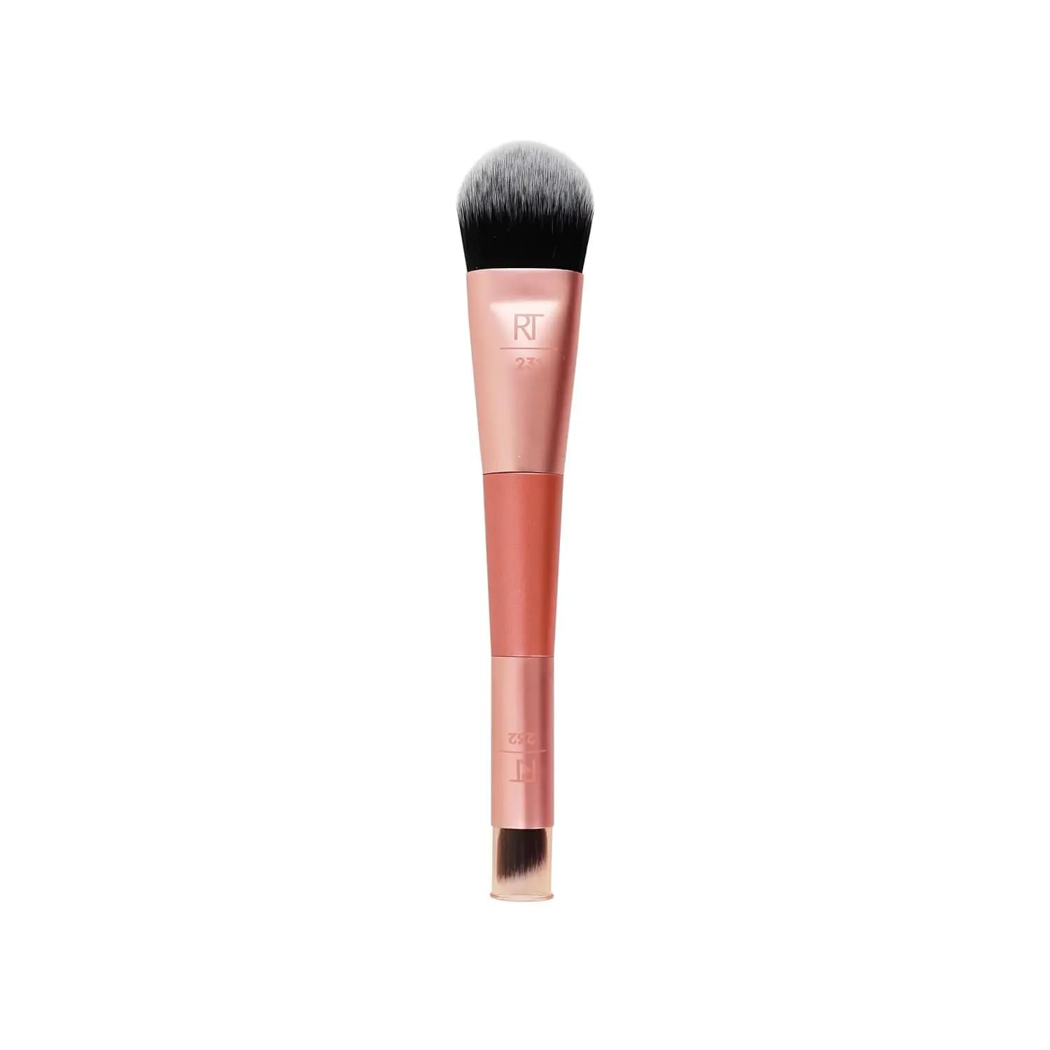 Pennello per trucco 2 in 1 Real Techniques Cover & Conceal, per una copertura impeccabile del fondotinta, leviga e nasconde, copre imperfezioni e difetti, risultati impeccabili, arancione, 1 pezzo