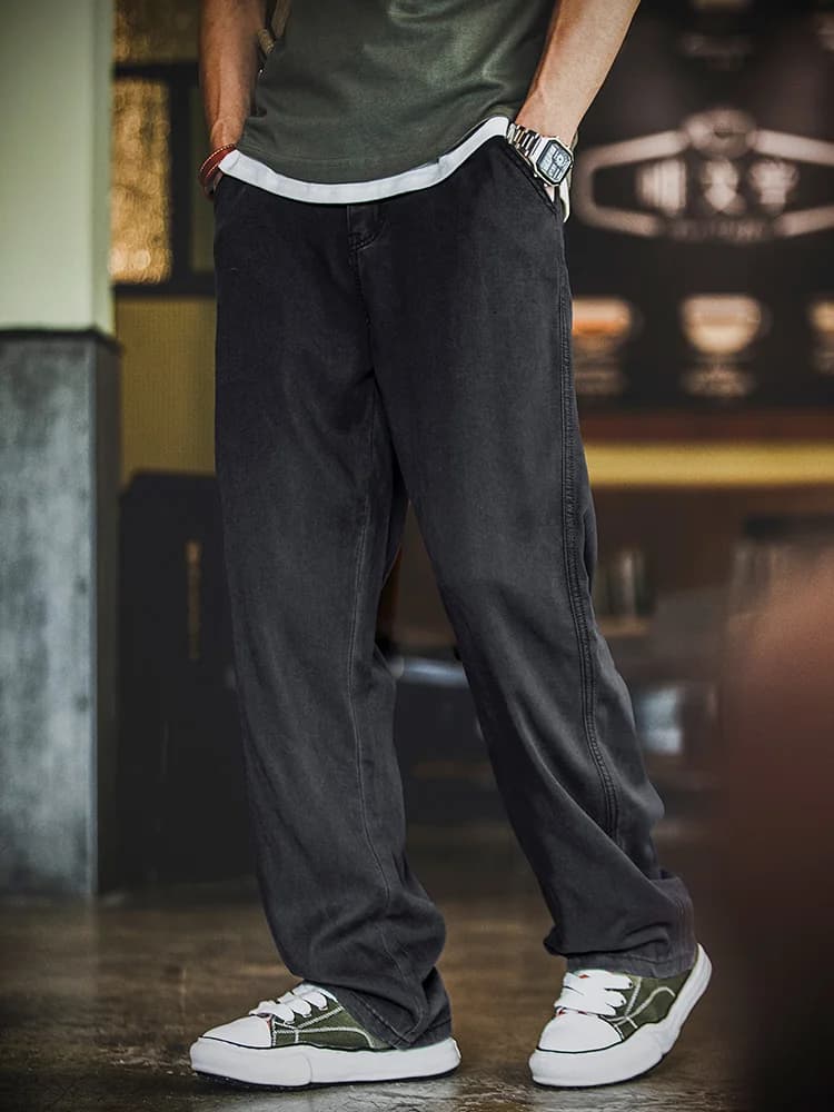Jeans Larghi da Uomo Larseal a Gamba Dritta, Nuovi Pantaloni Estivi Americani Lavati, Vita Elastica, Sottili, Lunghi, Traspiranti, Casual