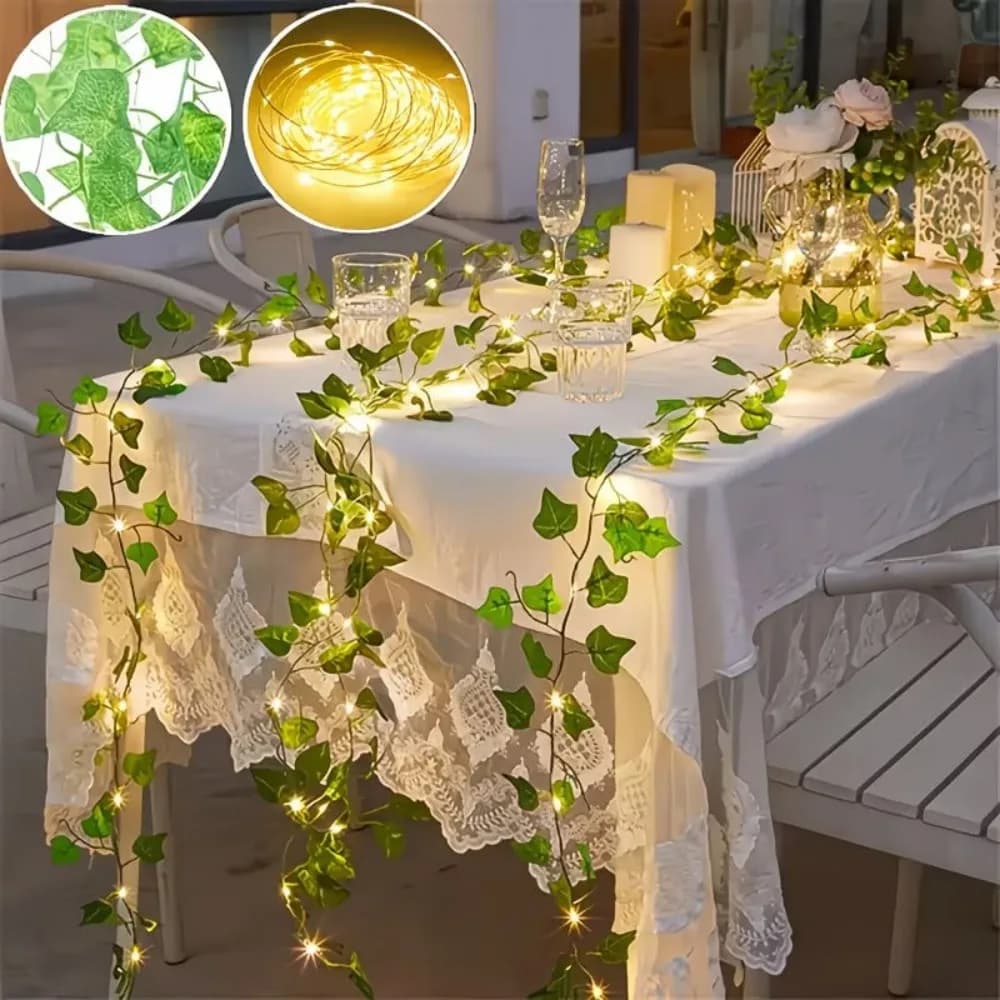 Luci a stringa a forma di foglie di edera 12M100LED, 8 modalità di illuminazione, luci solari impermeabili per esterni per giardino, patio, matrimoni e feste