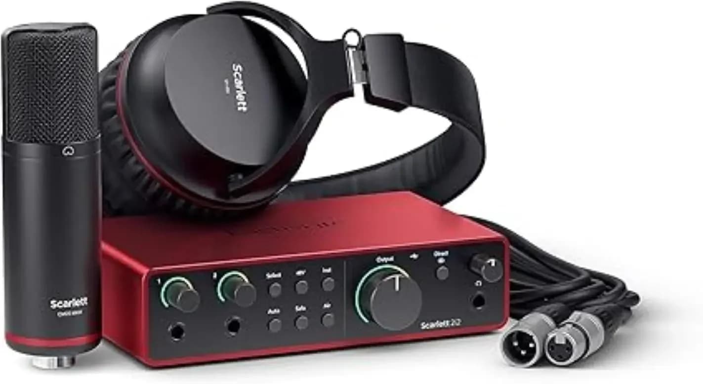 Bundle di Interfaccia Audio USB per Compositori con Microfono a Condensatore e Cuffie per Registrazione, Streaming e Podcasting