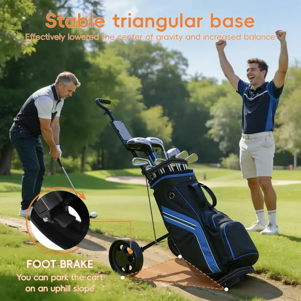 Carrello da Golf Pieghevole a 2 Ruote con Porta Tee, Porta Punteggio e Ruote in PP Resistenti all'Usura, Supporto per Palline