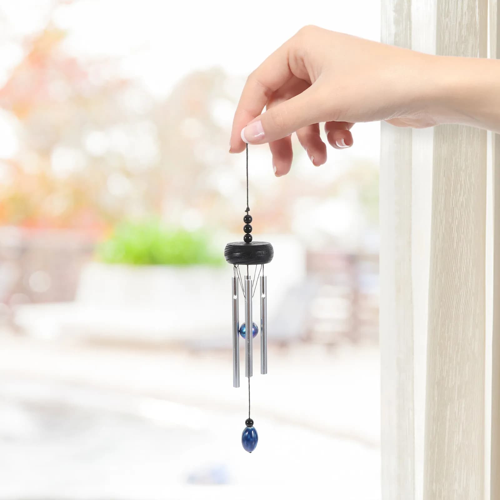 Mini Four-Tube Wind Chime Pendant for Balcony Garden Yard Living Room Bedroom Decor Aluminum Wooden Harmonious Sound Home