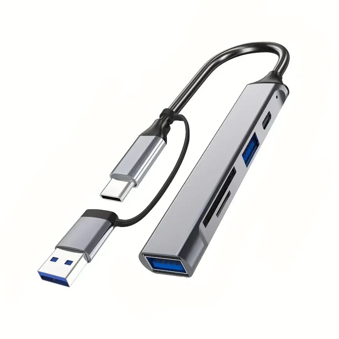 5-in-1 USB-C SD Card Reader, USB 2.0 Type-C Data, USB 3.0 TF SD Expander, High-Speed Data Transfer, Plug and Play
