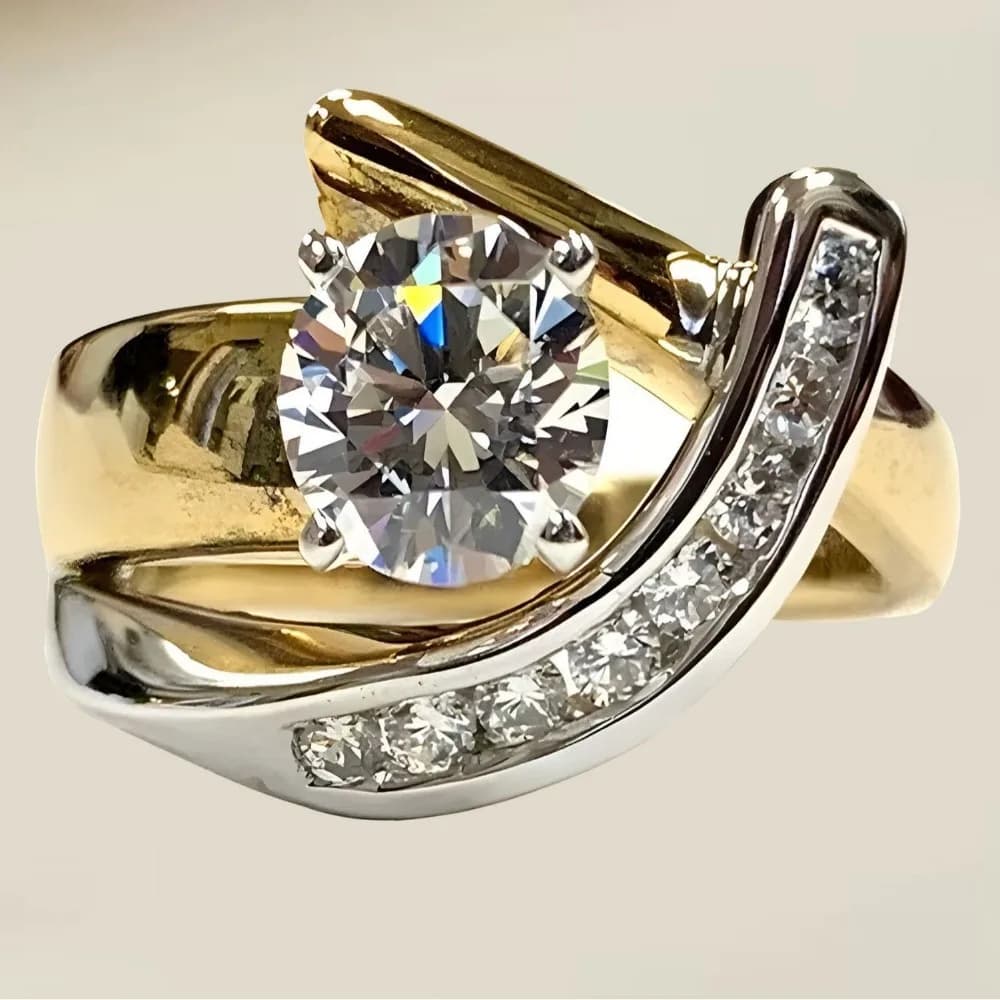 1 PC Y2K Aesthetic Two Tone Cross Cubic Zirconia Ring Stackable Light Luxury High End Dainty Statement Band Daily Commute Party Versatile Gift for Women