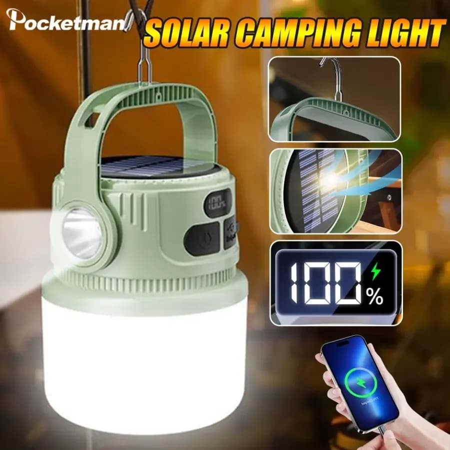 Solar Rechargeable Camping Lantern Portable LED Camping Light Waterproof Tent Lights Lightweight Outdoor Night Emergency Lamp