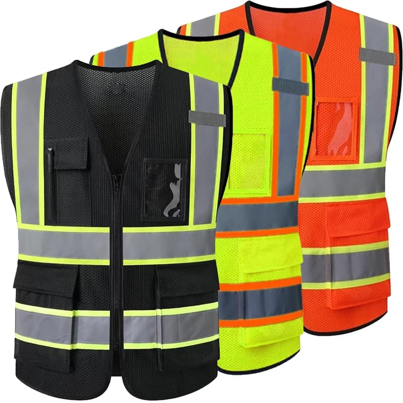 Gilet da lavoro con tasche per attrezzi Maglia traspirante Gilet da costruzione su strada Costume Abbigliamento per la protezione del lavoro