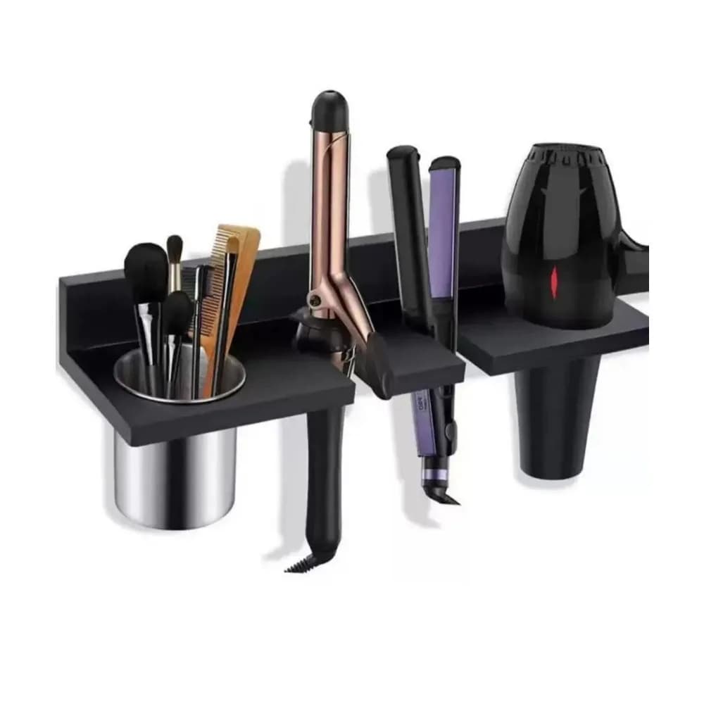 Hair Tool Organizer Wooden Hair Dryer Holder Space Saving Wall-Mounted Blow Dryer Hanger Stylish Curling Iron Shelf Bathroom